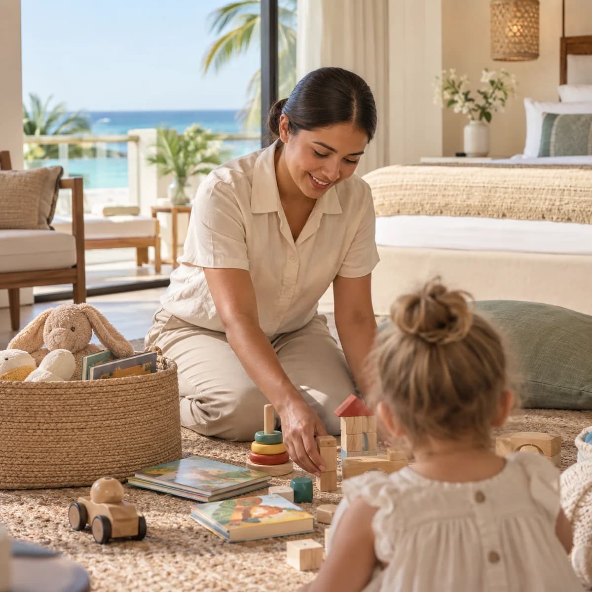 Conceptual representation of professional childcare at a hotel