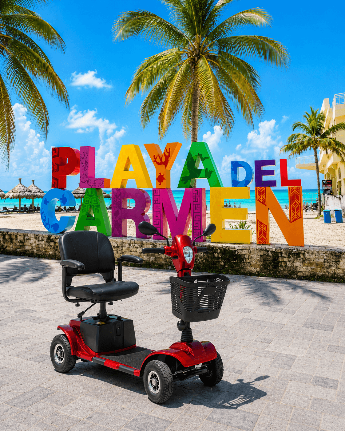 Tourist enjoying an electric scooter in Playa del Carmen